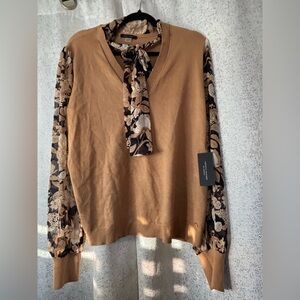 Tommy Hilfiger Tan and Black Floral Blouse